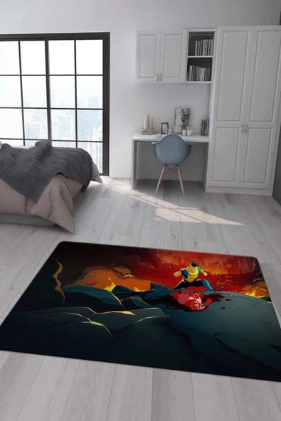 Kaymaz Taban Makinada Yıkanabilir Dijital Baskı Invincible Desenli Çocuk Odası Halısı Dot Taban Halı IC01 RENKLİ 160 X 230