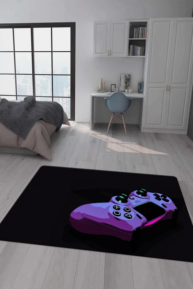 Kaymaz Taban Makinada Yıkanabilir Dijital Baskı Gaming Konsol Desenli Çocuk Odası Halısı Dot Taban Halı RHR07 RENKLİ 180 X 280