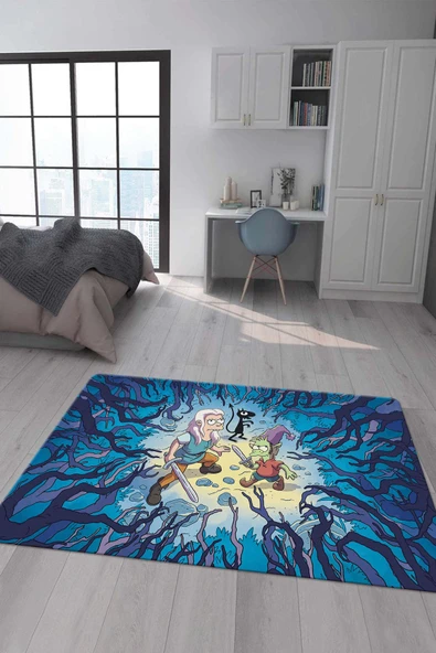 Kaymaz Taban Makinada Yıkanabilir Dijital Baskı Disenchantment Desenli Çocuk Odası Halısı Dot Taban Halı RENKLİ 100 X 300
