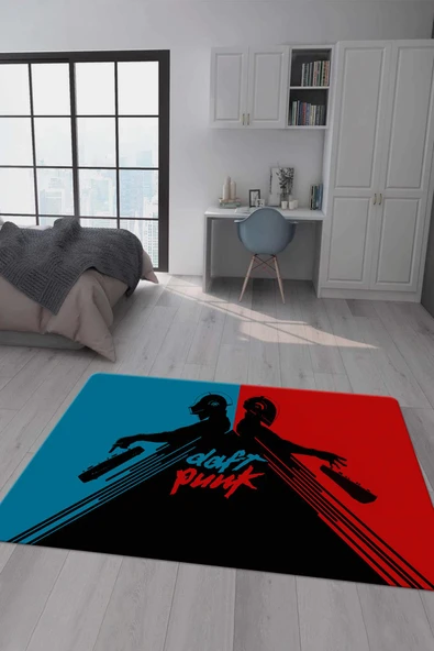Kaymaz Taban Makinada Yıkanabilir Dijital Baskı Daft Punk Desenli Çocuk Odası Halısı Dot Taban Halı RHR14 RENKLİ 80 X 150
