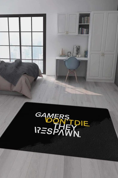 Kaymaz Taban Makinada Yıkanabilir Dijital Baskı Gamers Dont Die Desenli Çocuk Odası Halısı Dot Taban Halı RHR19 RENKLİ 80 X 200