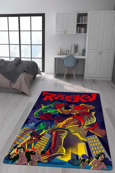 Kaymaz Taban Makinada Yıkanabilir Dijital Baskı Modern Desenli Çocuk Genç Odası Halısı Dot Taban Halı WLD27 RENKLİ 100 X 300