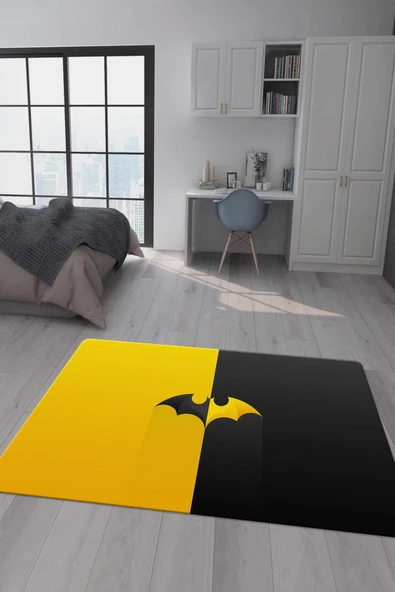 Kaymaz Taban Makinada Yıkanabilir Dijital Baskı Batman Desenli Çocuk Odası Halısı Dot Taban Halı BRK03 RENKLİ 200 X 300