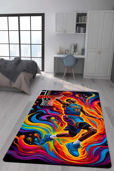 Kaymaz Taban Makinada Yıkanabilir Dijital Baskı Modern Desenli Çocuk Genç Odası Halısı Dot Taban Halı WLD28 RENKLİ 80 X 200