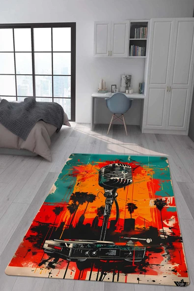 Kaymaz Taban Makinada Yıkanabilir Dijital Baskı Retro Desenli Çocuk Genç Odası Halısı Dot Taban Halı RTR20 RENKLİ 100 X 300