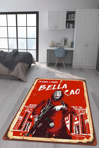 Kaymaz Taban Makinada Yıkanabilir Dijital Baskı Retro Desenli Çocuk Genç Odası Halısı Dot Taban Halı RTR07 RENKLİ 100 X 300