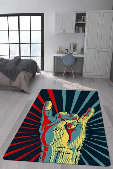 Kaymaz Taban Makinada Yıkanabilir Dijital Baskı Retro Desenli Çocuk Genç Odası Halısı Dot Taban Halı RTR15 RENKLİ 140 X 200
