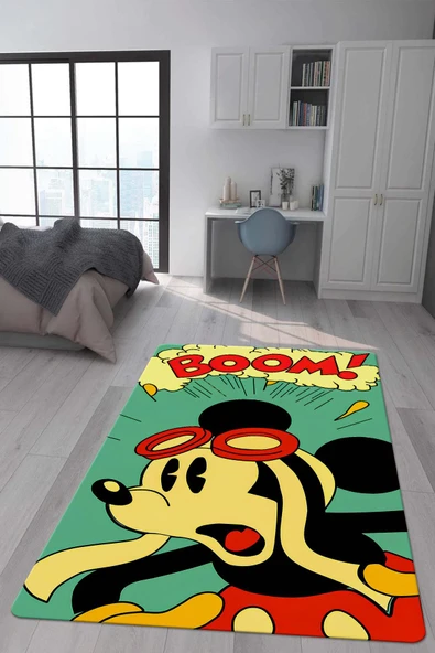 Kaymaz Taban Makinada Yıkanabilir Dijital Baskı Retro Desenli Çocuk Genç Odası Halısı Dot Taban Halı RTR23 RENKLİ 80 X 200
