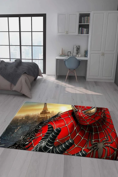 Kaymaz Taban Makinada Yıkanabilir Dijital Baskı Örümcek Adam Desenli Çocuk Odası Halısı Dot Taban Halı BRK04 RENKLİ 200 X 300