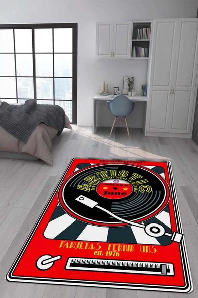 Kaymaz Taban Makinada Yıkanabilir Dijital Baskı Retro Desenli Çocuk Genç Odası Halısı Dot Taban Halı RTR26 RENKLİ 100 X 200