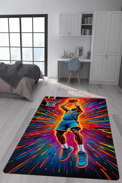 Kaymaz Taban Makinada Yıkanabilir Dijital Baskı Modern Desenli Çocuk Genç Odası Halısı Dot Taban Halı WLD29 RENKLİ 200 X 300