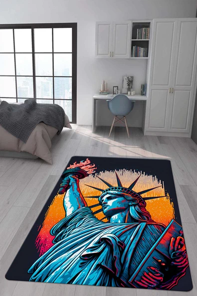 Kaymaz Taban Makinada Yıkanabilir Dijital Baskı Retro Desenli Çocuk Genç Odası Halısı Dot Taban Halı RTR09 RENKLİ 200 X 300