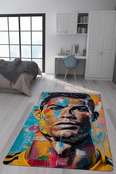 Kaymaz Taban Makinada Yıkanabilir Dijital Baskı Modern Desenli Çocuk Genç Odası Halısı Dot Taban Halı WLD09 RENKLİ 100 X 200