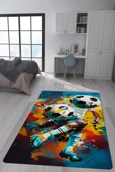 Kaymaz Taban Makinada Yıkanabilir Dijital Baskı Modern Desenli Çocuk Genç Odası Halısı Dot Taban Halı WLD02 RENKLİ 100 X 300
