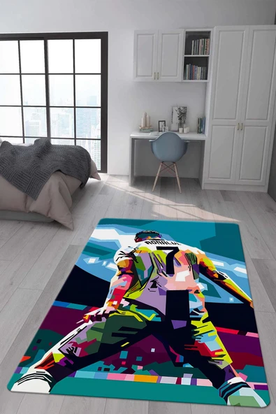 Kaymaz Taban Makinada Yıkanabilir Dijital Baskı Modern Desenli Çocuk Genç Odası Halısı Dot Taban Halı WLD05 RENKLİ 200 X 300