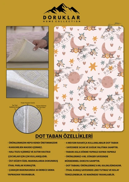 Kaymaz Taban Makinada Yıkanabilir Dijital Baskı Ay Desenli Çocuk Odası Halısı Dot Taban Halı RB07 RENKLİ 100 X 300 - 2