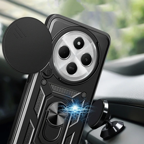 Xiaomi Redmi 14C 4G Kılıf Magnetik Standlı Kamera Korumalı Sürgülü Vega Kapak - Resim 3