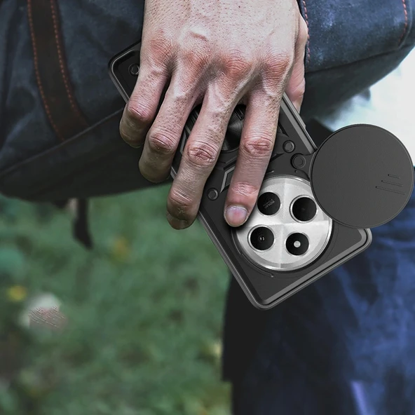 Xiaomi Redmi 14C 4G Kılıf Magnetik Standlı Kamera Korumalı Sürgülü Vega Kapak - Resim 8