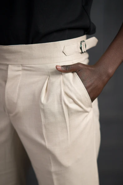 Perpant Slimfit Çift Pileli Kemer Tokalı Yazlık Kumaş Pantolon - Resim 6