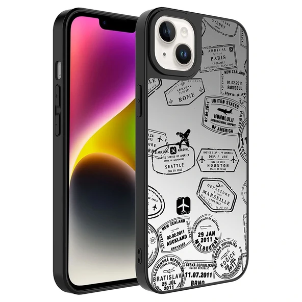 iPhone 14 Kılıf Aynalı Desenli Kamera Korumalı Parlak Mirror Kapak