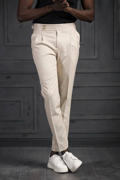 Perpant Slimfit Çift Pileli Kemer Tokalı Yazlık Kumaş Pantolon - Resim 2