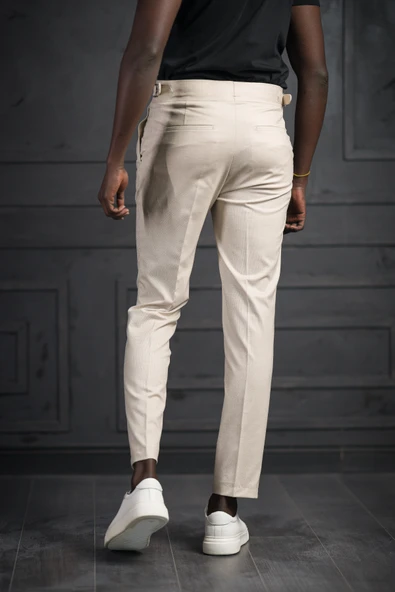 Perpant Slimfit Çift Pileli Kemer Tokalı Yazlık Kumaş Pantolon - Resim 4