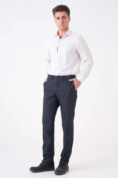 WORKMAN® FlexBelt™ Kızaklı İç Lastikli Koyu Lacivert  Desenli Erkek Pantolon: Gizli Esnek Bel Tasarımıyla Gün Boyu Konfor - 4