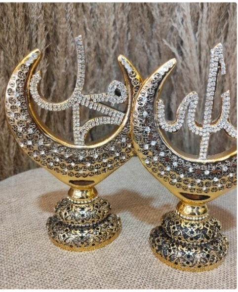 kırılmaz polyester,Allah ve Muhammed(s.a.v) sarı renk(2 li )yazılı biblo - Resim 3