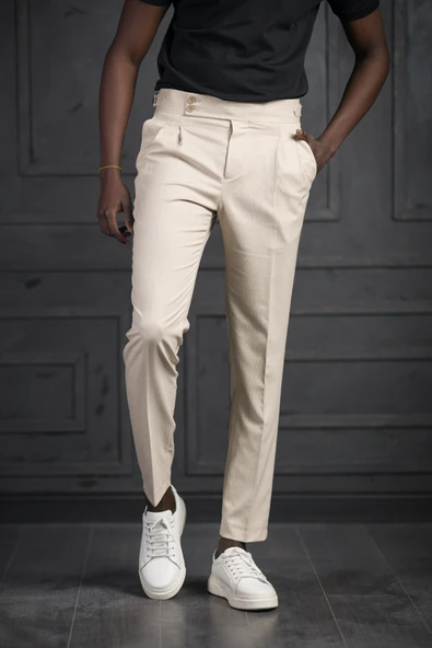 Perpant Slimfit Çift Pileli Kemer Tokalı Yazlık Kumaş Pantolon