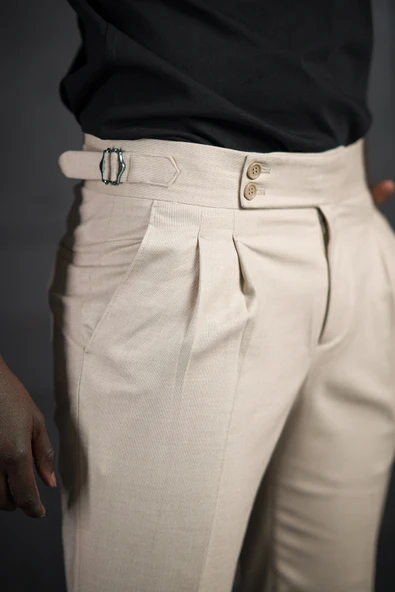 Perpant Slimfit Çift Pileli Kemer Tokalı Yazlık Kumaş Pantolon - Resim 5