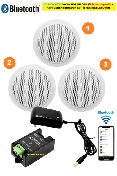 TAVAN HOPARLÖR SETİ BLUETOOTH ÖZELLİKLİ (3 TAVAN HOPARLÖR) ANFİ KULLANMADAN EV-İŞYERİNİ SESLENDİRİN