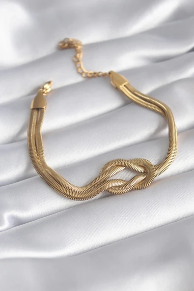MuI MuI 316L Çelik Gold Renk İtalyan Zincir Düğüm Model Kadın Bileklik