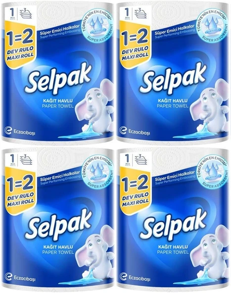 Selpak Kağıt Havlu (3 Katlı) Dev Rulo (4 Lü Set)