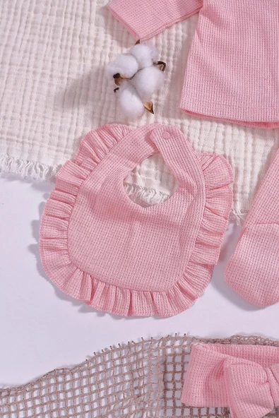 Omuzdan Fırfır Detaylı 5 Parça %100 Pamuk Kız Hastane Çıkışı - Resim 5