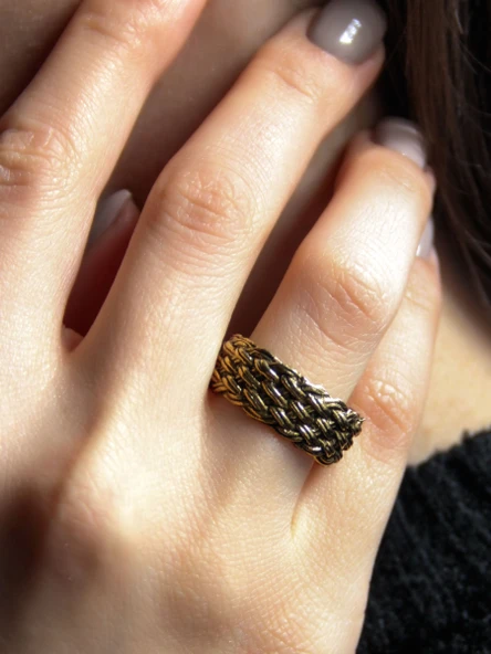 Trend Hasır Örme Desenli Antik Ayarlanabilir Kadın Vintage Yüzük euy1275 ürün görseli