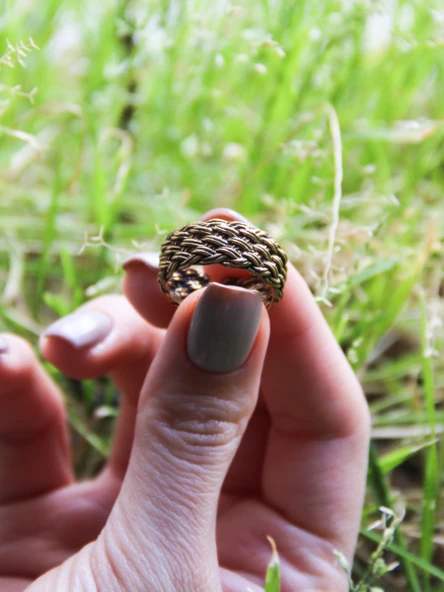 Trend Hasır Örme Desenli Antik Ayarlanabilir Kadın Vintage Yüzük euy1275 - Resim 3