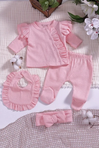 Omuzdan Fırfır Detaylı 5 Parça %100 Pamuk Kız Hastane Çıkışı ürün görseli