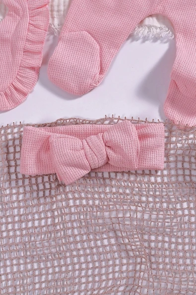 Omuzdan Fırfır Detaylı 5 Parça %100 Pamuk Kız Hastane Çıkışı - Resim 6