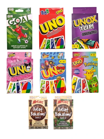 Uno + Unox Tlip + Goal10 + Kuromi + Brawl Stars + Pokemon Uno + Anlat Bakalım Seri 1 ve Seri 2