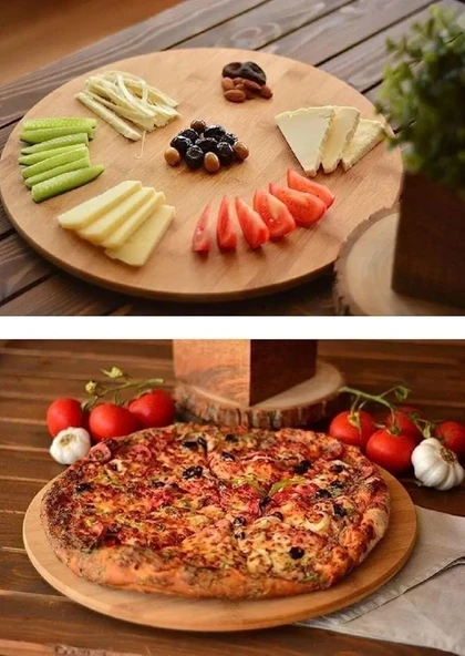 Busstier Bambu 360° Dönen Lüx Servis ve Sunum Tabağı - 30 cm Pizza ve Meze Tabağı - Resim 7