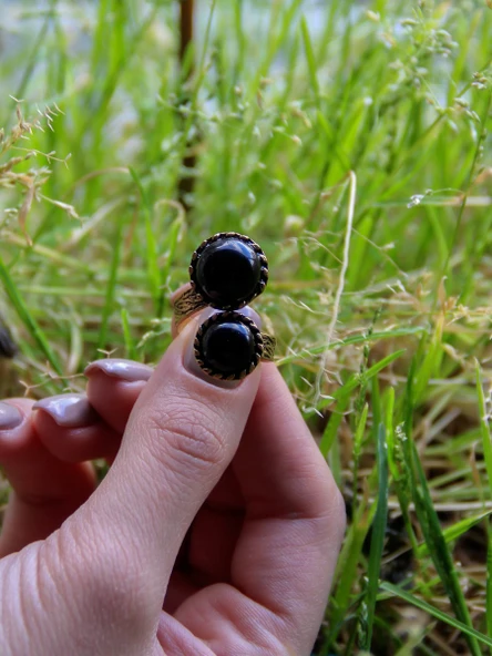 Doğal Taş İkili Oniks Doğal Taşlı Ayarlanabilir Kadın Yüzük euy56o - Resim 3