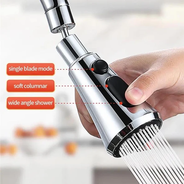 Busstier 360° Döner Krom Musluk Başlığı - Su Tasarruflu Çok Fonksiyonlu Sprey ve Duş Modları - 4