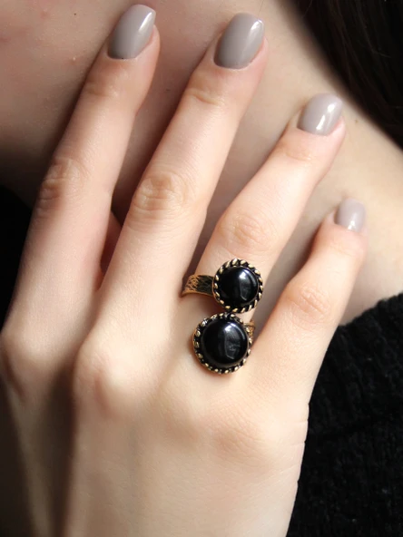 Doğal Taş İkili Oniks Doğal Taşlı Ayarlanabilir Kadın Yüzük euy56o ürün görseli