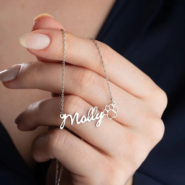 Vaoov 925 Ayar Gümüş El Yazısı İsim ve Pati Kolye - Resim 2