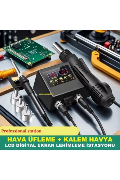 HAVA ÜFLEME + KALEM HAVYA LCD DİGİTAL EKRAN LEHİMLEME İSTASYONU
