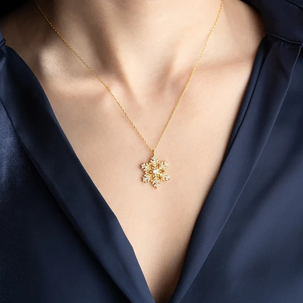 Vaoov 925 Ayar Gümüş Taşlı Kar Tanesi Hediye Kolye - Resim 4