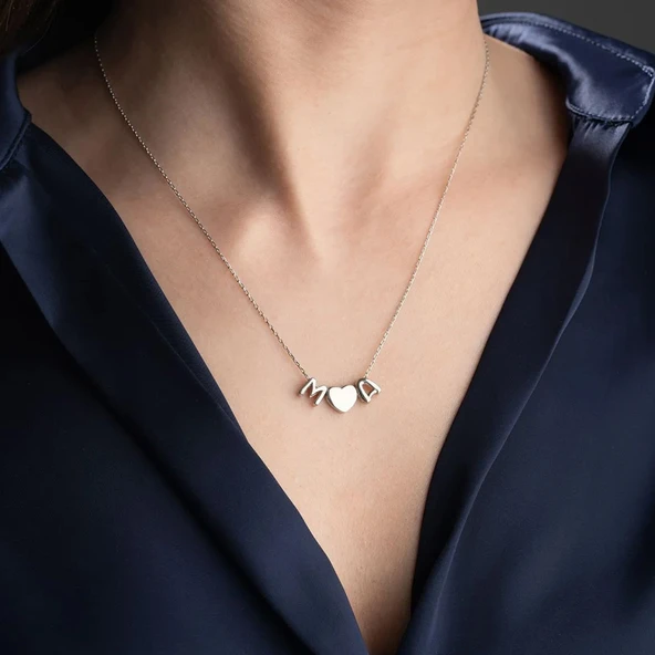 Vaoov 925 Ayar Gümüş İki Harf ve Kalp Kolye - Resim 4