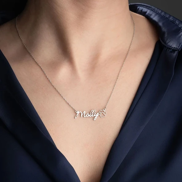 Vaoov 925 Ayar Gümüş El Yazısı İsim ve Pati Kolye ürün görseli