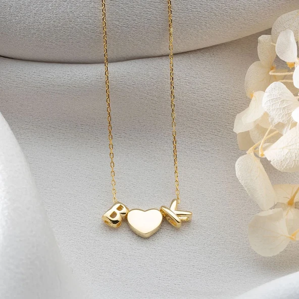 Vaoov 925 Ayar Gümüş Kalp ve İki Harfli Hediye Kolye ürün görseli