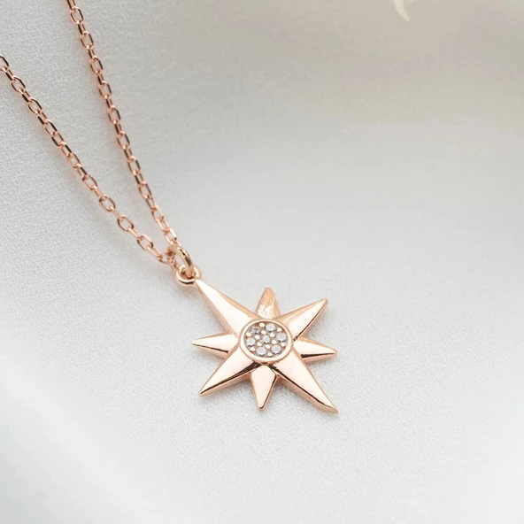 Vaoov 925 Ayar Gümüş Taşlı Kutup Yıldızı Kolye - Resim 2